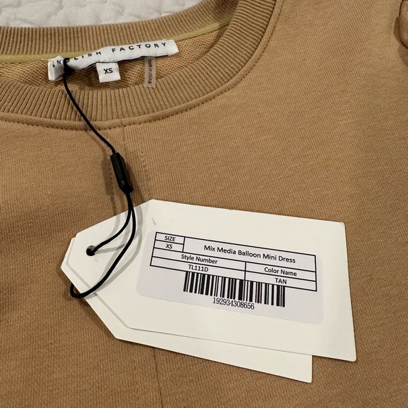 NWT English Factory Mix Media Balloon Mini Dress Tan XS - Picture 4 of 5